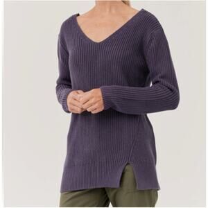 NWT Pact Double V-Neck Tunic Sweater Purple Knit XL Casual Organic Cotton
